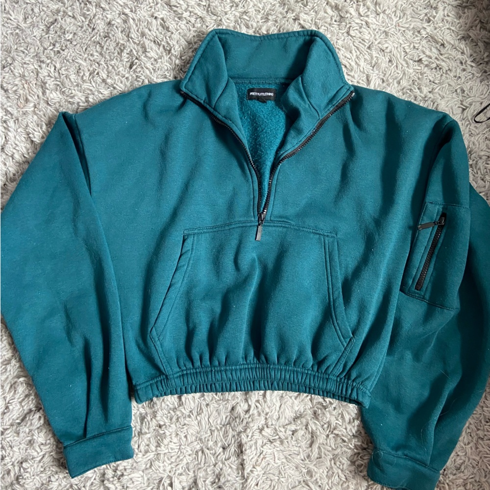 Blue/Green Pretty Little Thing Cropped Quarter Zip Slouchy Blouse Size Small - Picture 1 of 5